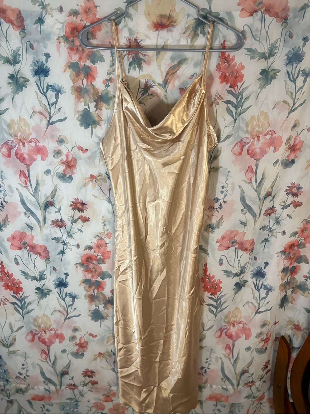 Vintage Gold Satin Cowl Neck Slip Dress - Picture 1 of 10